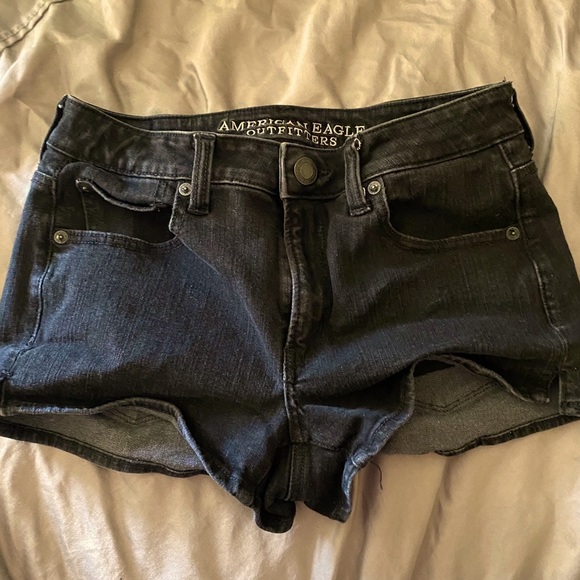 AEO Black 360 Super Stretch Hi Rise Shorty Shorts High Waisted Spring Break Sz 4 - Picture 2 of 10